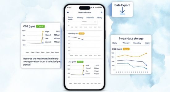 ukazatel kvality vzduchu v dětském pokoji na mobilu